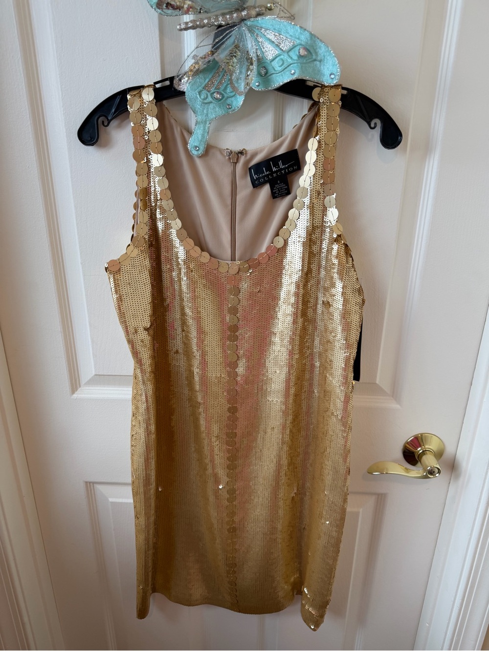 Nicole Miller Gold Sequin Sleeveless Party Dress nwt size 8
